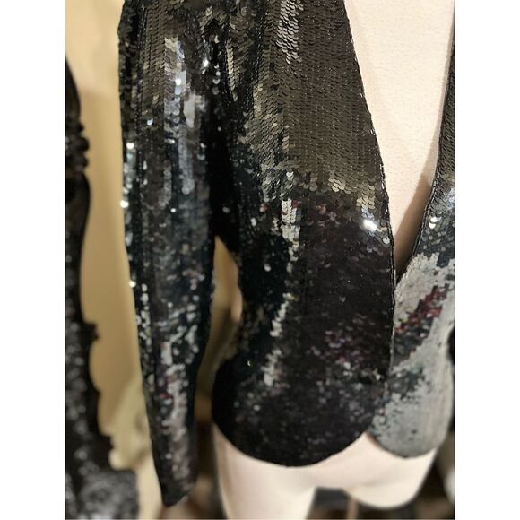 Vintage Black Sequin Silk Jacket Miss Jackson's Size Small - Picture 2 of 5